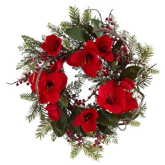 24&#x22; Red Amaryllis Wreath